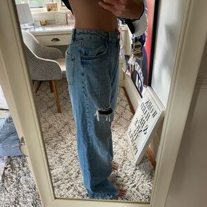 Zara high rise wide leg distressed jeans
